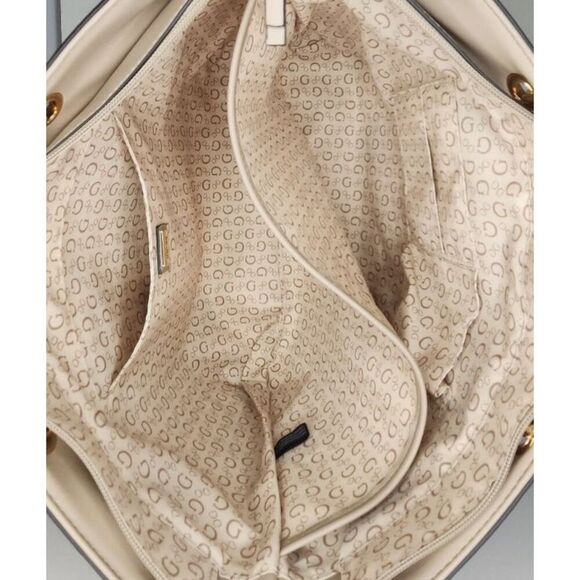 GUESS Melrose Ave Taupe Embossed Logo Tote Bag Handbag Purse Designer Fashion - Picture 7 of 8